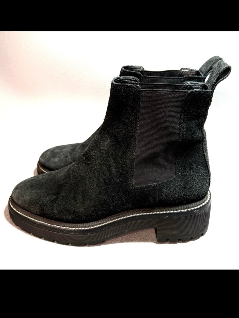 Tory Burch Black Suede Leather Lug Sole Chelsea Boots